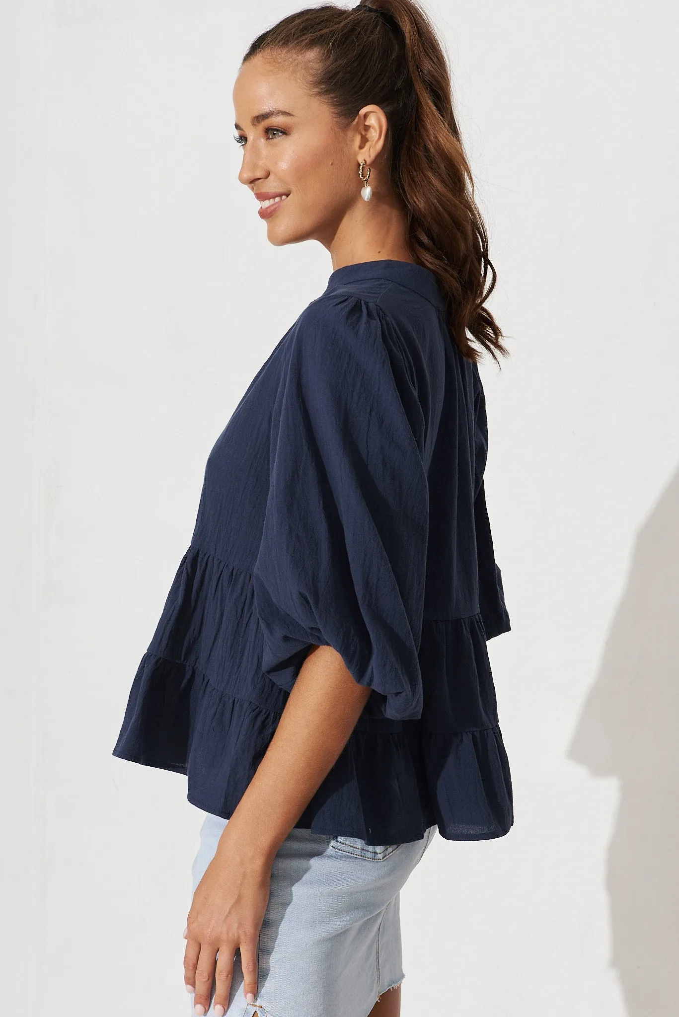 Talena Smock Top In Navy Cotton sold by St Frock product image thumbnail 3
