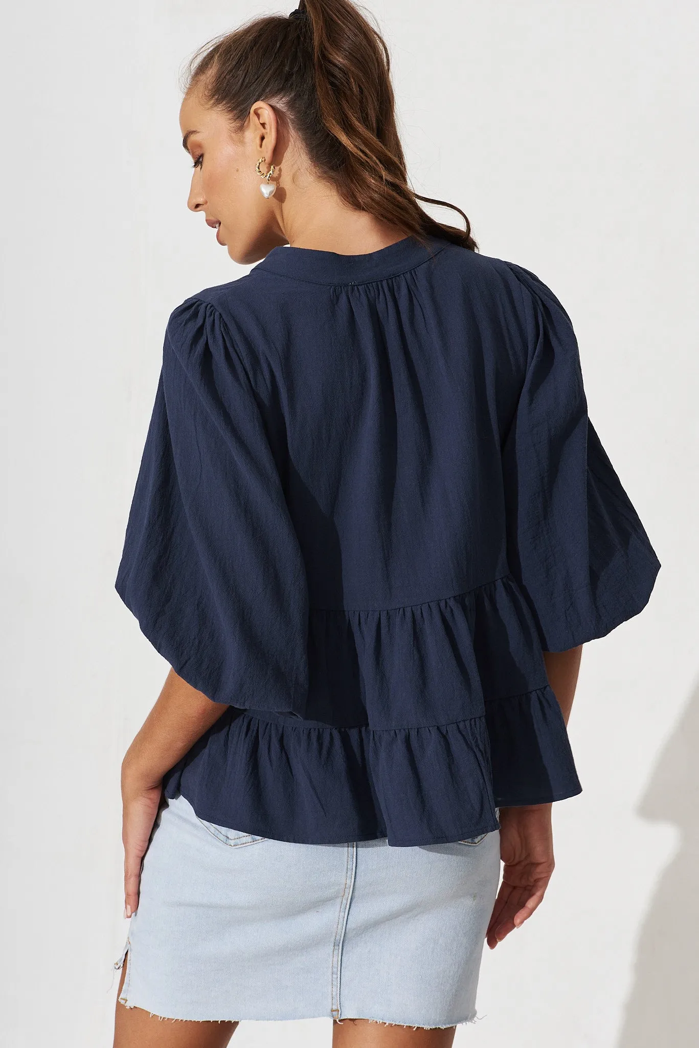 Talena Smock Top In Navy Cotton sold by St Frock product image thumbnail 4