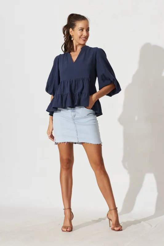 Talena Smock Top In Navy Cotton sold by St Frock