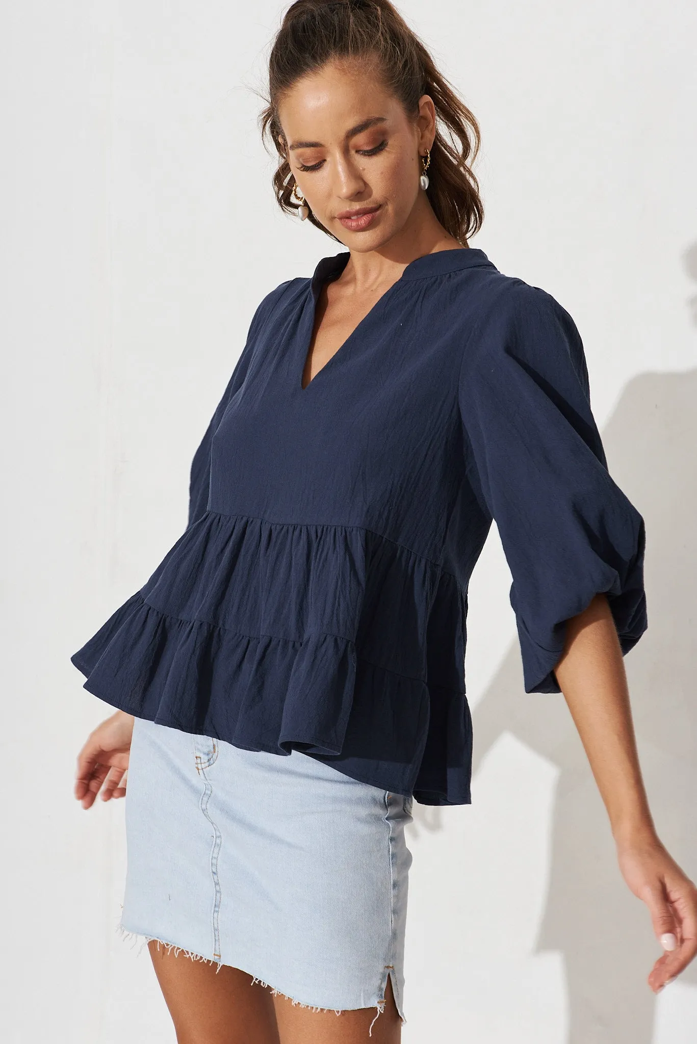 Talena Smock Top In Navy Cotton sold by St Frock product image thumbnail 2