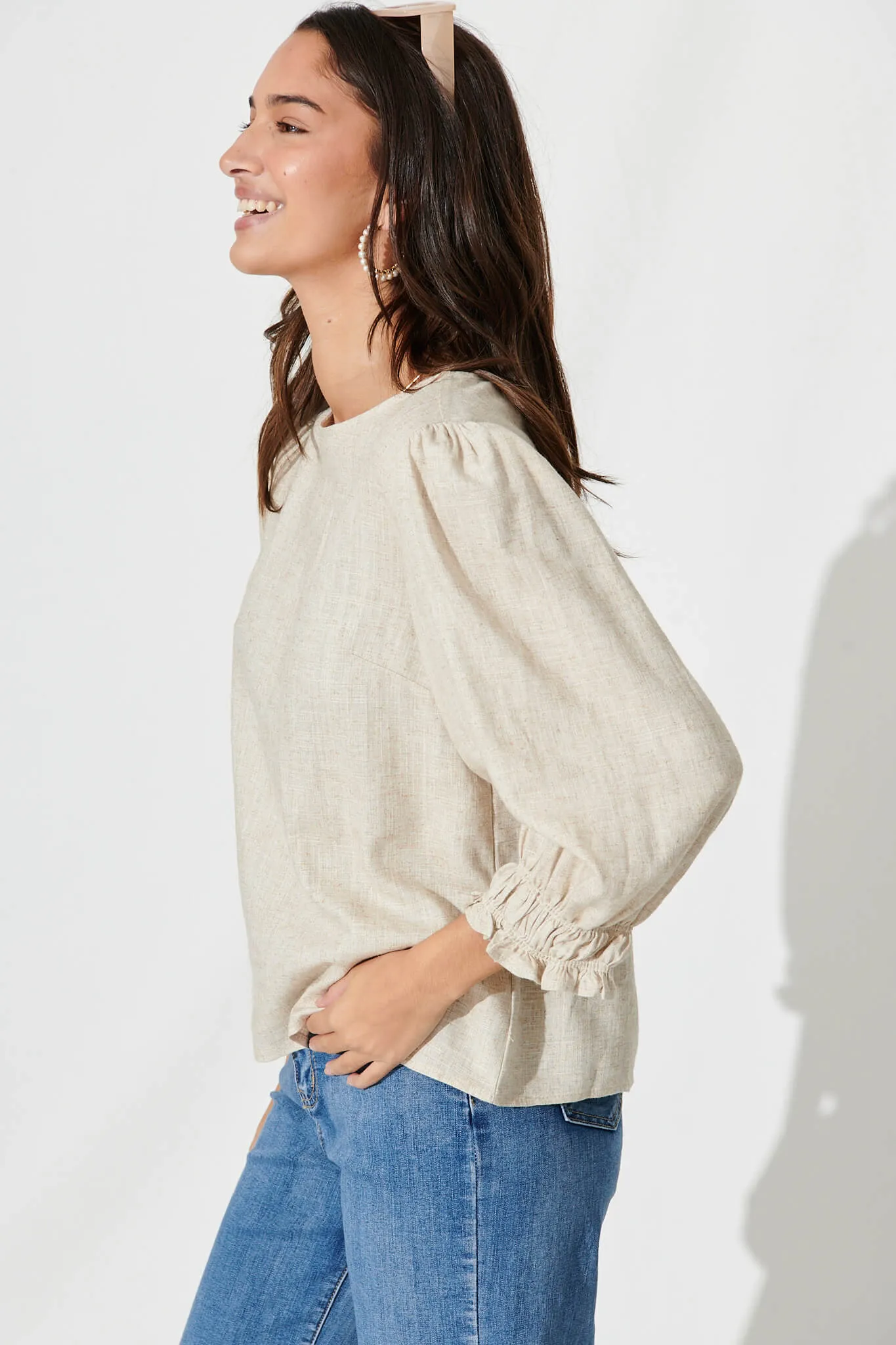 Lanie Top In Oatmeal Cotton Linen sold by St Frock product image thumbnail 2