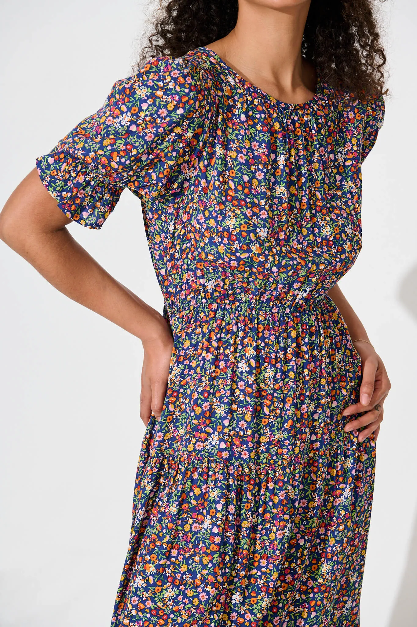 Laura Midi Dress In Blue Multi Ditsy sold by St Frock product image thumbnail 5