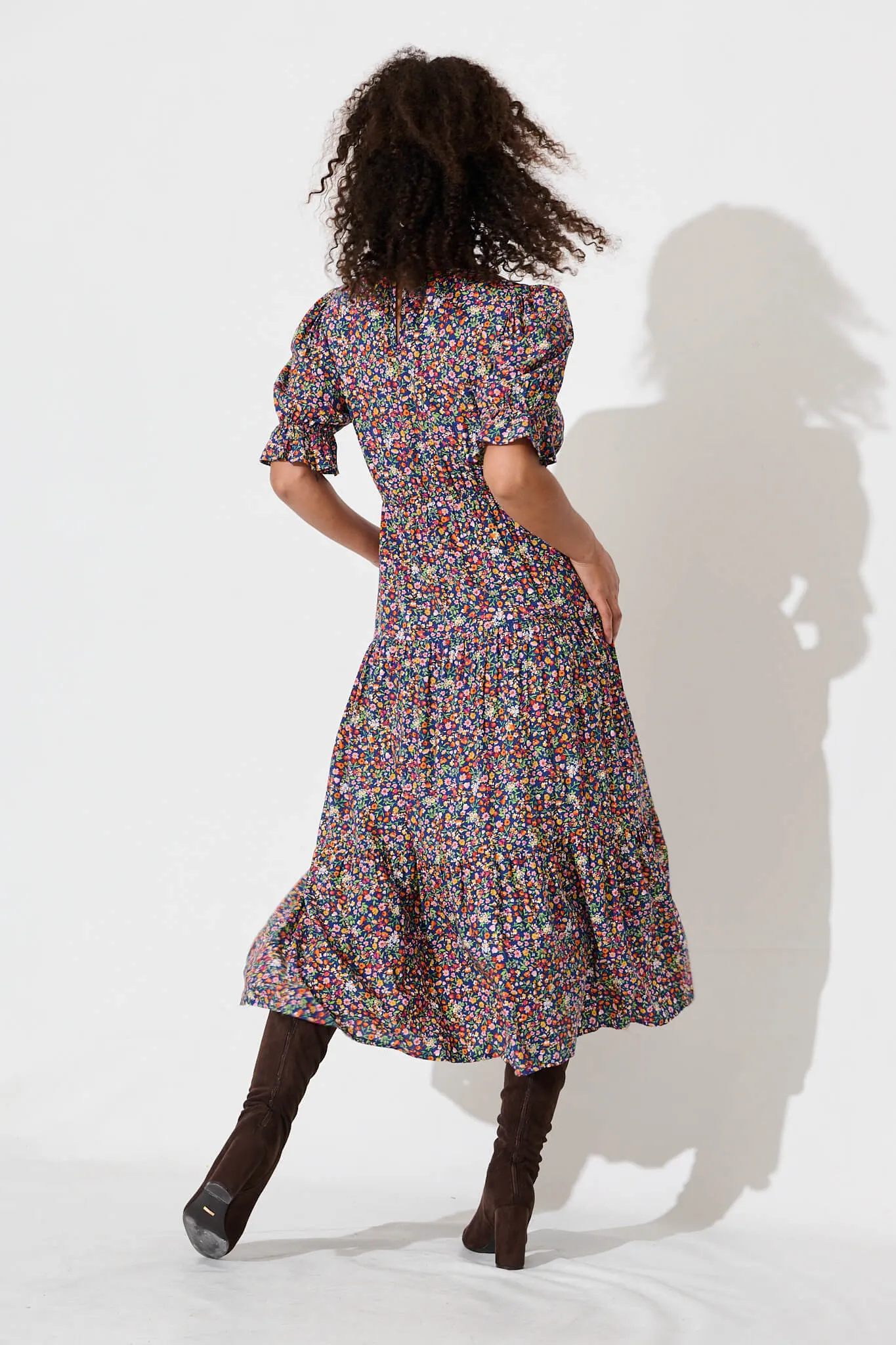 Laura Midi Dress In Blue Multi Ditsy sold by St Frock product image thumbnail 4