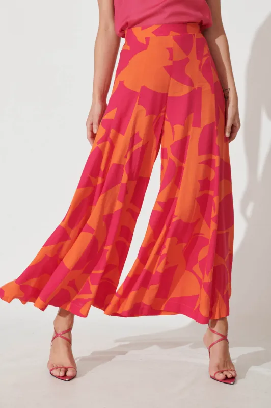 Effenty Pants In Tangerine With Pink Print sold by St Frock