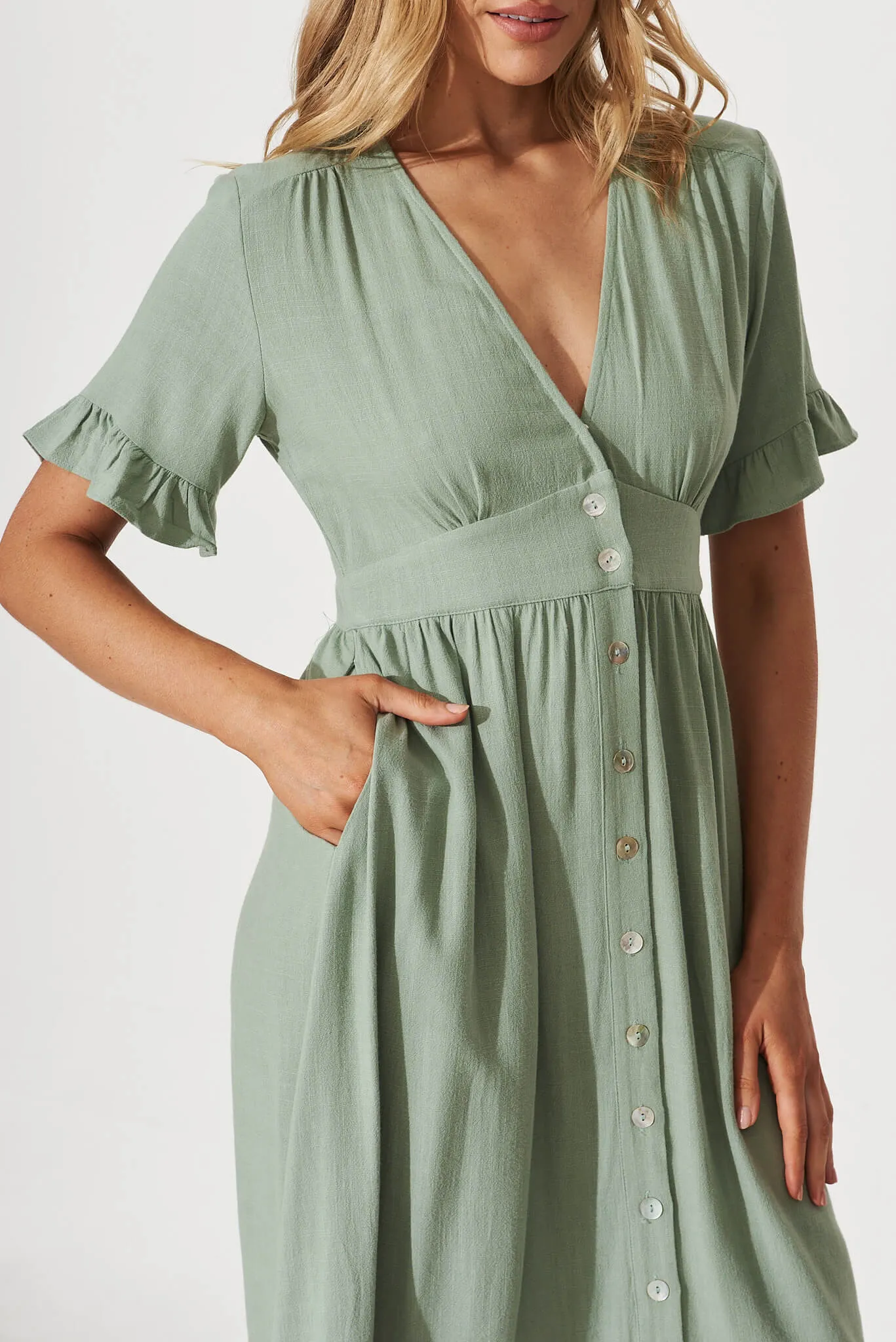 Aire Midi Dress In Sage Green Linen sold by St Frock product image thumbnail 5