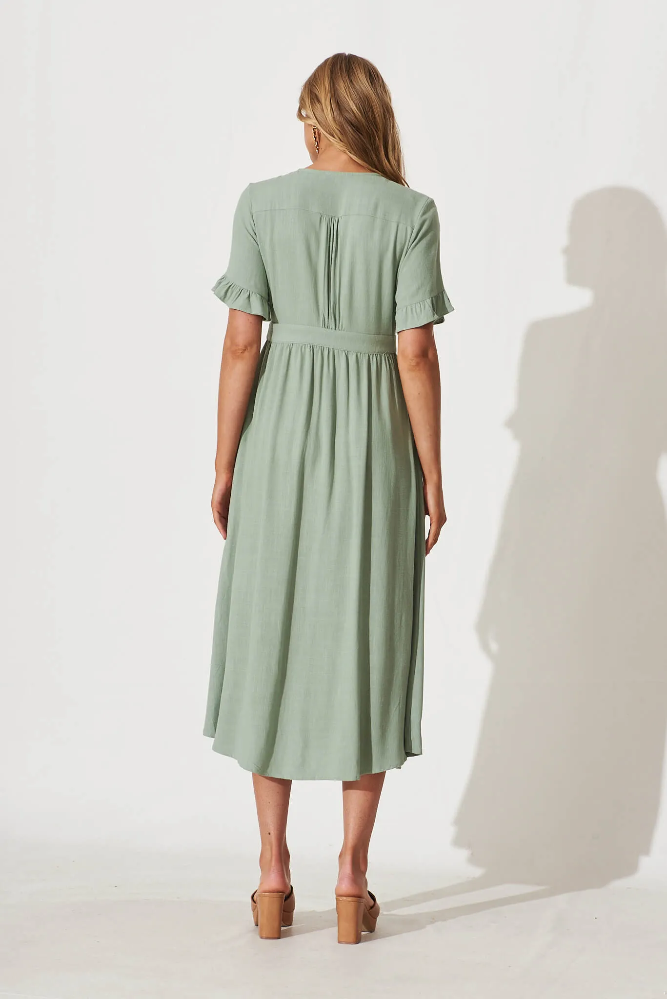 Aire Midi Dress In Sage Green Linen sold by St Frock product image thumbnail 4