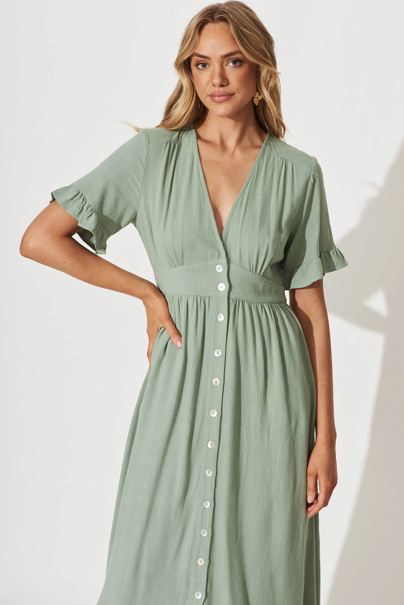 Aire Midi Dress In Sage Green Linen sold by St Frock product image thumbnail 2