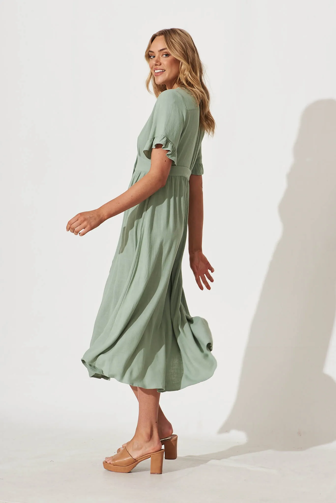 Aire Midi Dress In Sage Green Linen sold by St Frock product image thumbnail 3