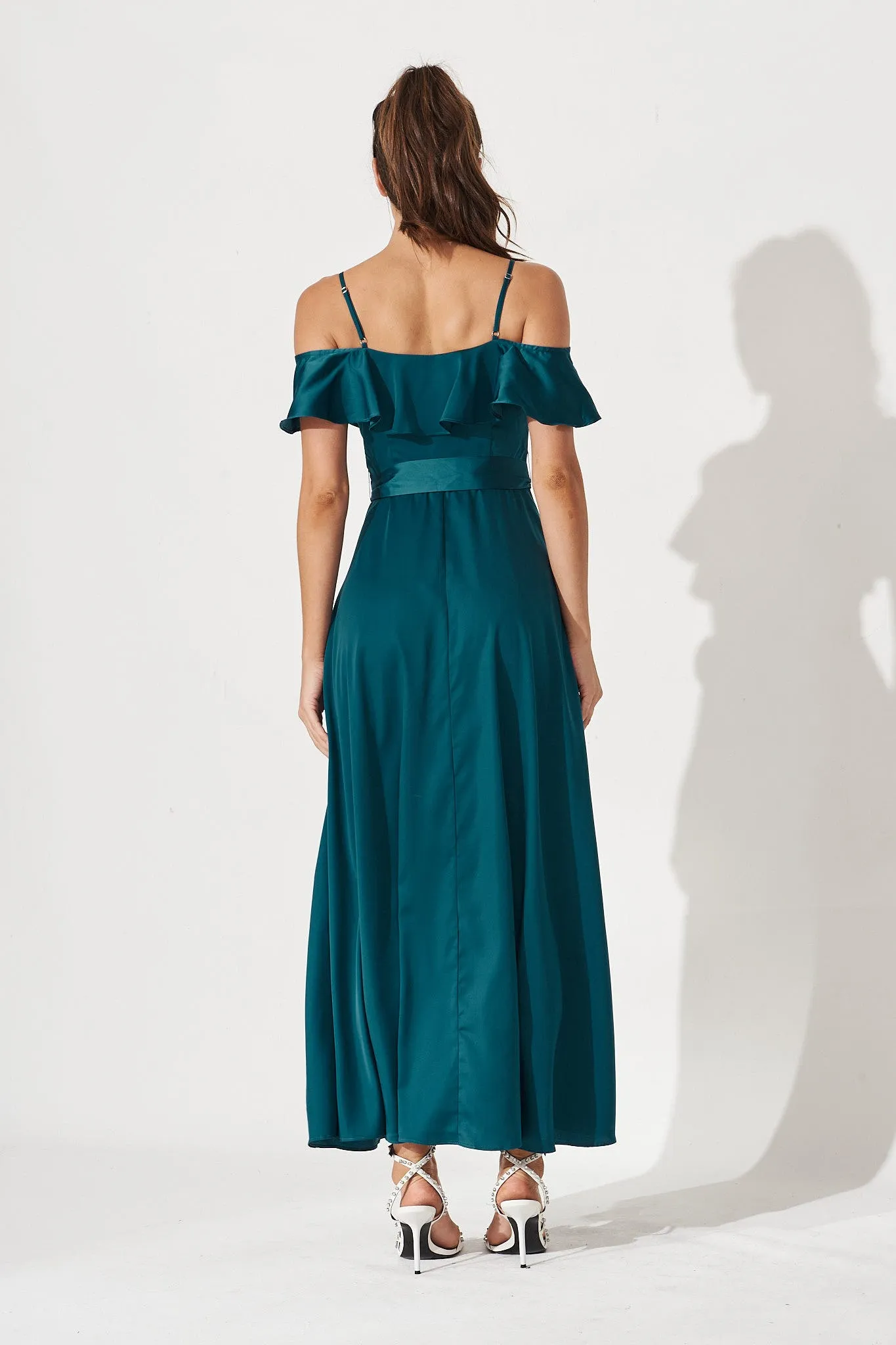 Marit Maxi Dress In Teal Satin sold by St Frock product image thumbnail 4