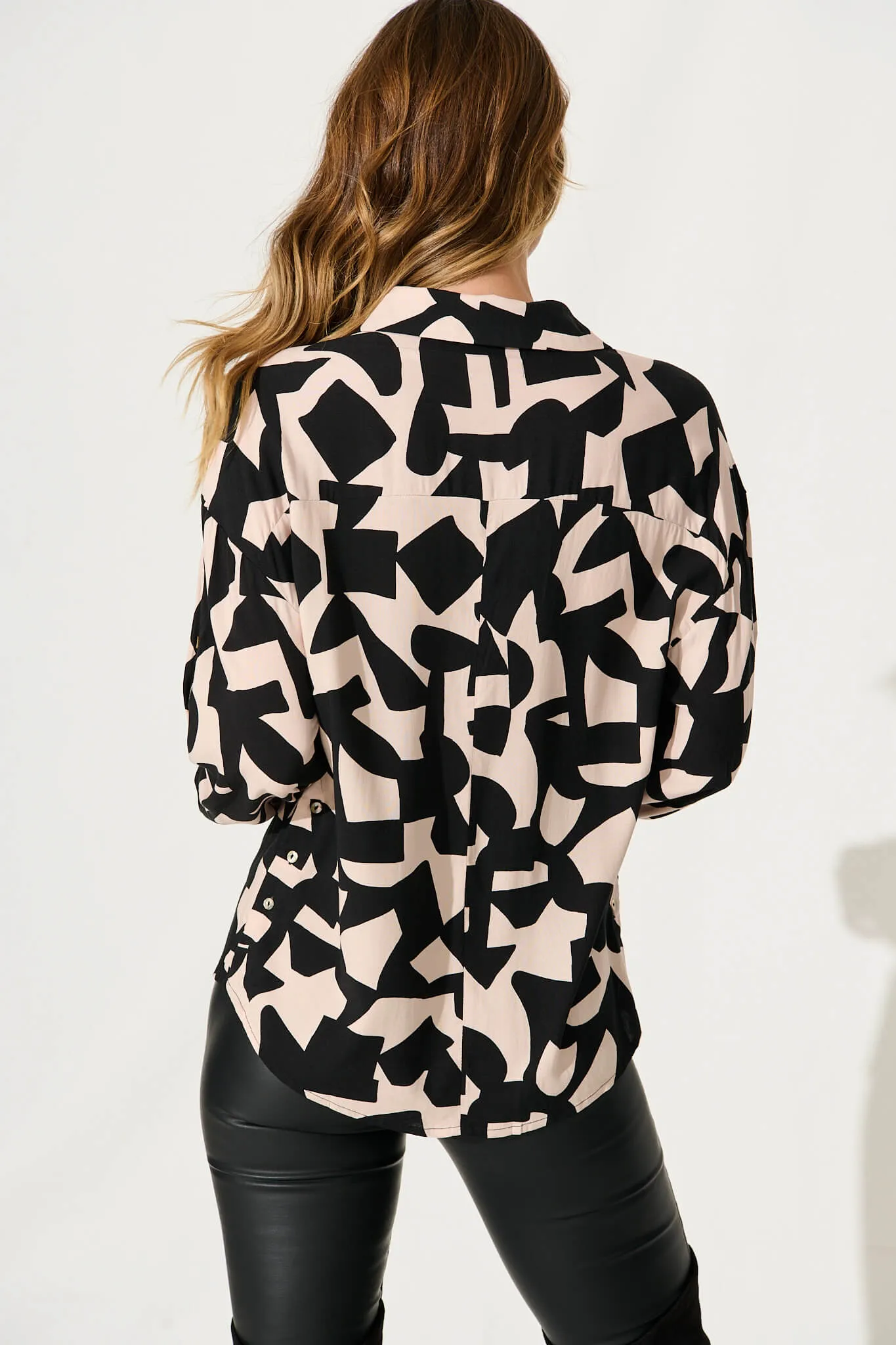 Greta Shirt In Black And Sand Geometric Print sold by St Frock product image thumbnail 3