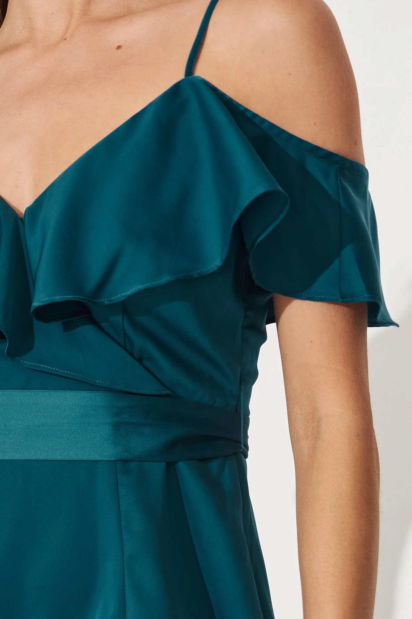 Marit Maxi Dress In Teal Satin sold by St Frock product image thumbnail 5