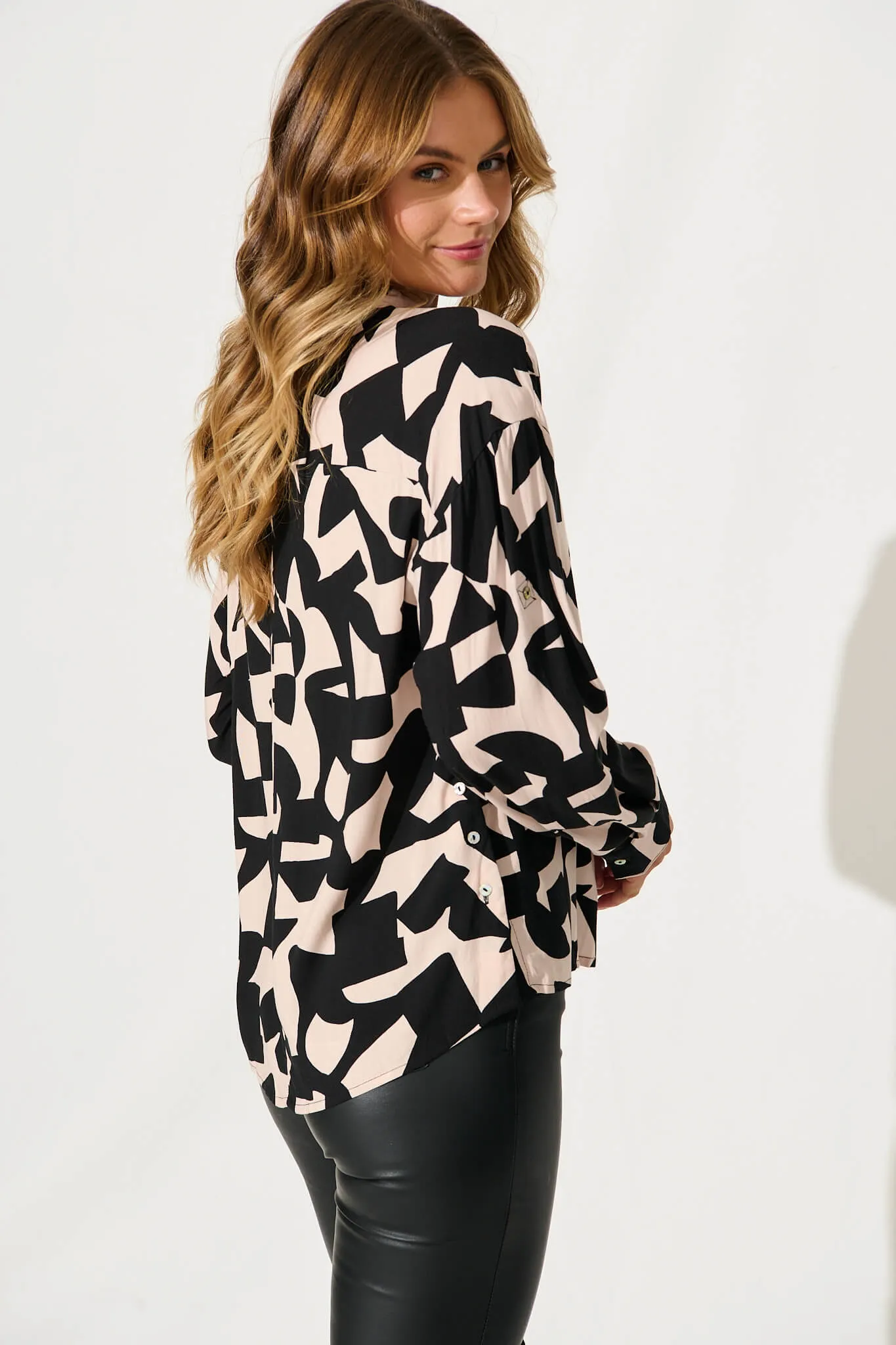 Greta Shirt In Black And Sand Geometric Print sold by St Frock product image thumbnail 2