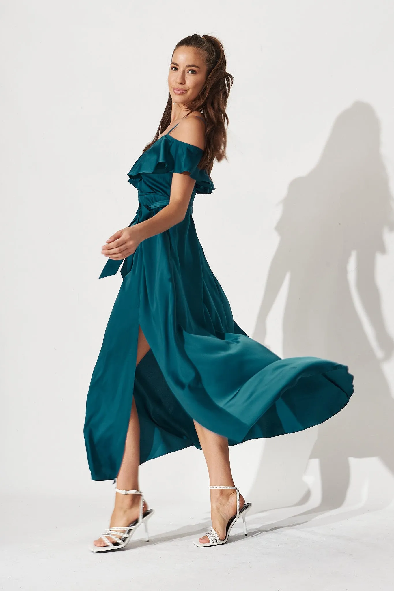 Marit Maxi Dress In Teal Satin sold by St Frock product image thumbnail 3