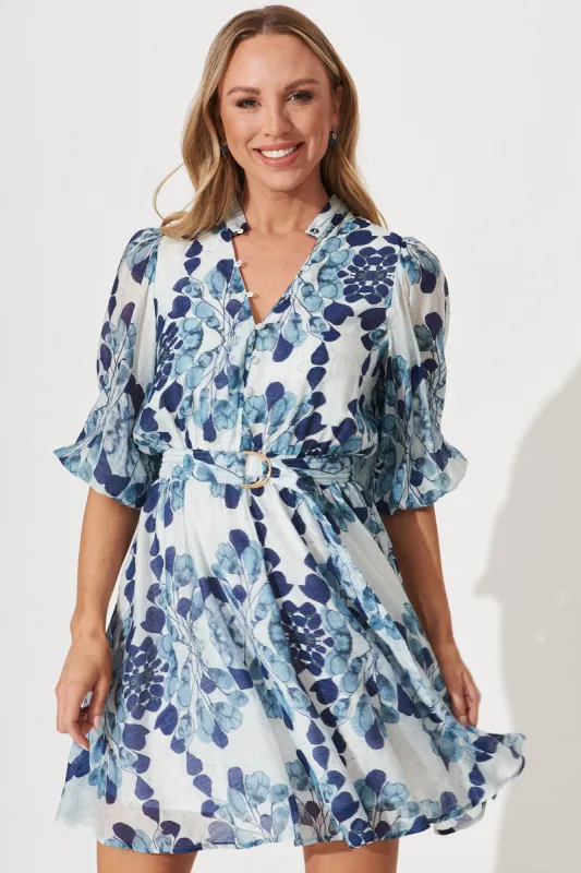Larissa Dress In Blue Leaf Print sold by St Frock