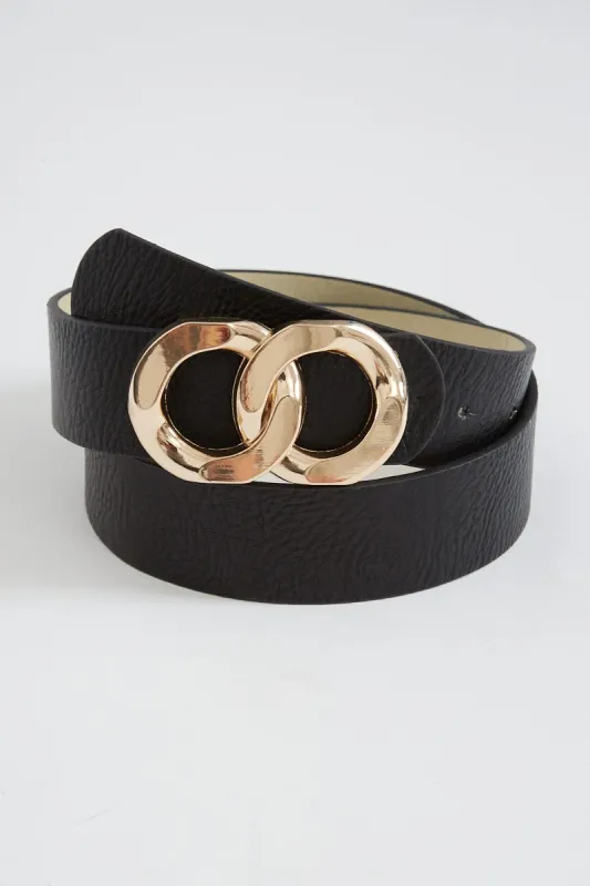 August + Delilah Belt In Black With Double Gold Ring Buckle sold by St Frock