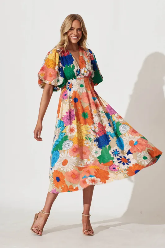Daydreamer Midi Dress In Bright Multi Floral sold by St Frock