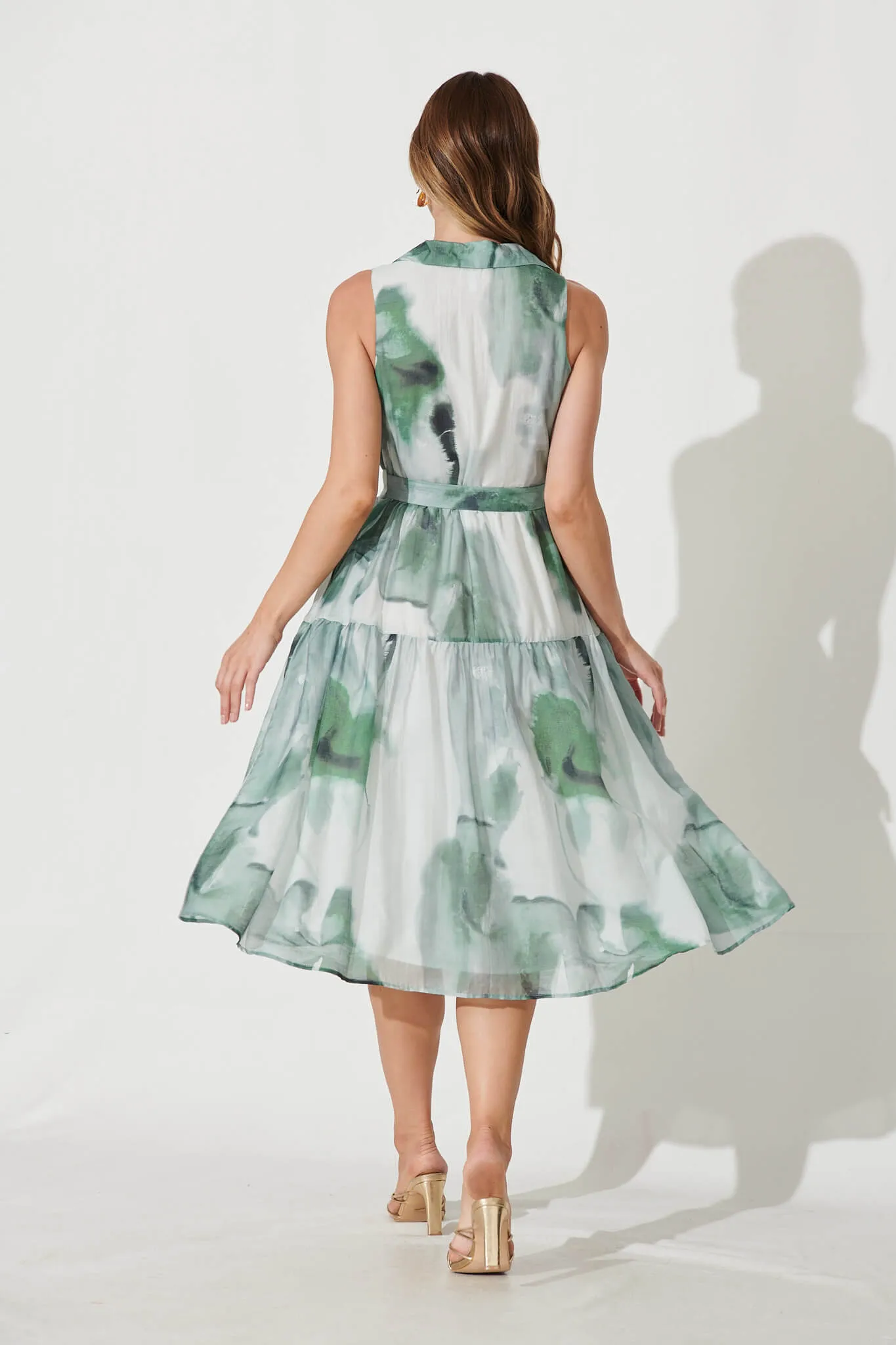 Zali Midi Shirt Dress In Green Watercolour Cotton Blend sold by St Frock product image thumbnail 4