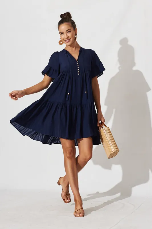 Tahnee Smock Dress In Navy sold by St Frock