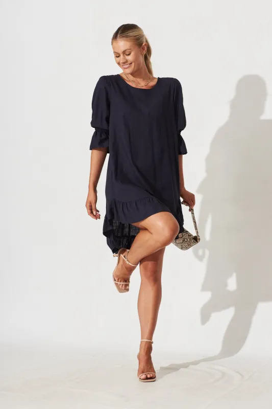 Loveline Dress In Navy Linen Blend sold by St Frock