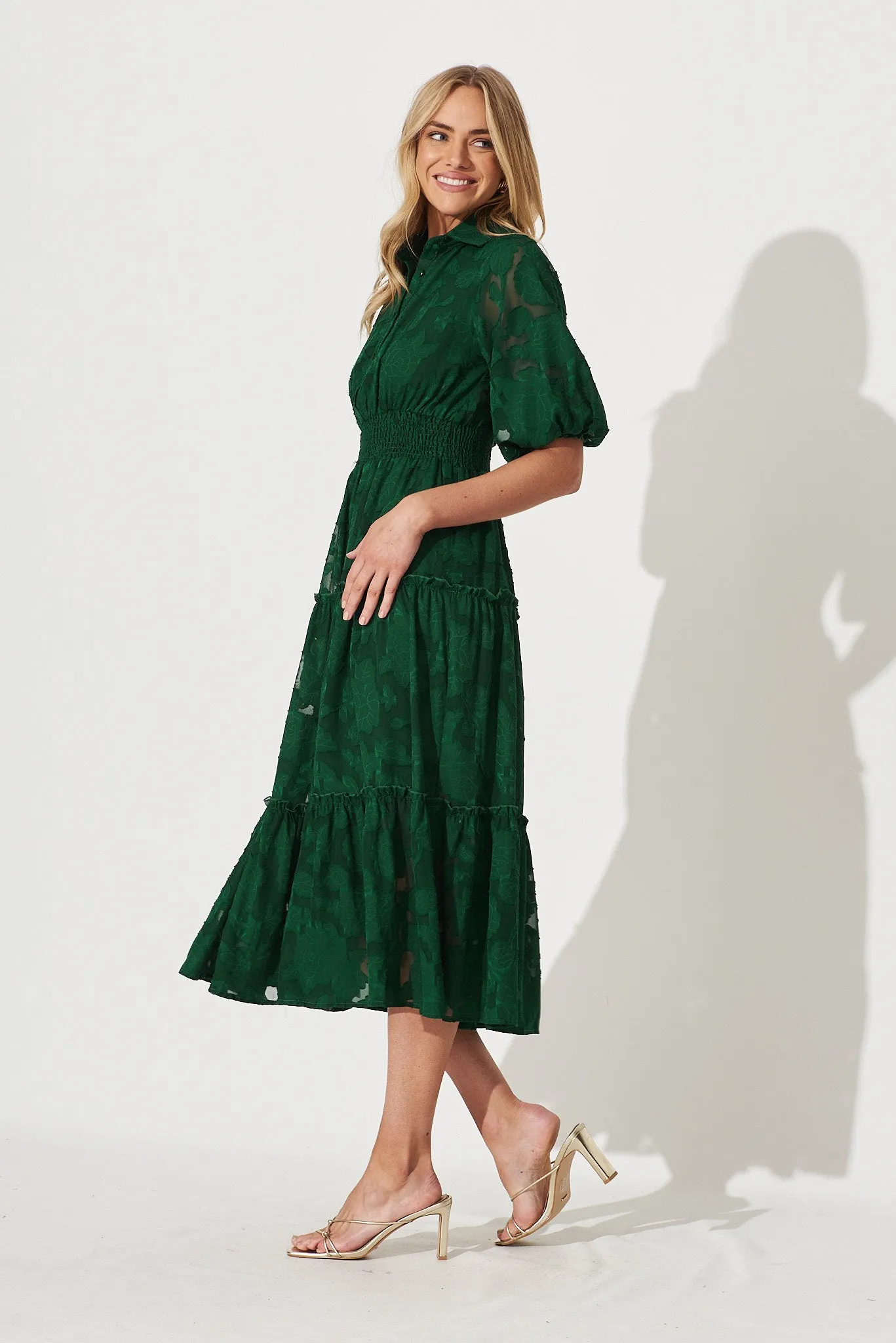 Brittney Midi Dress In Emerald Burnout Chiffon sold by St Frock product image thumbnail 3