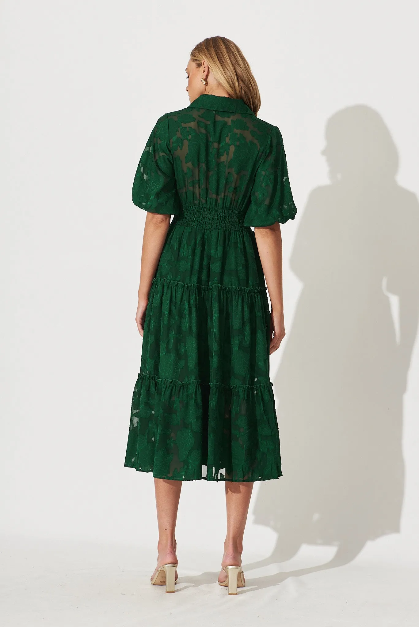 Brittney Midi Dress In Emerald Burnout Chiffon sold by St Frock product image thumbnail 4