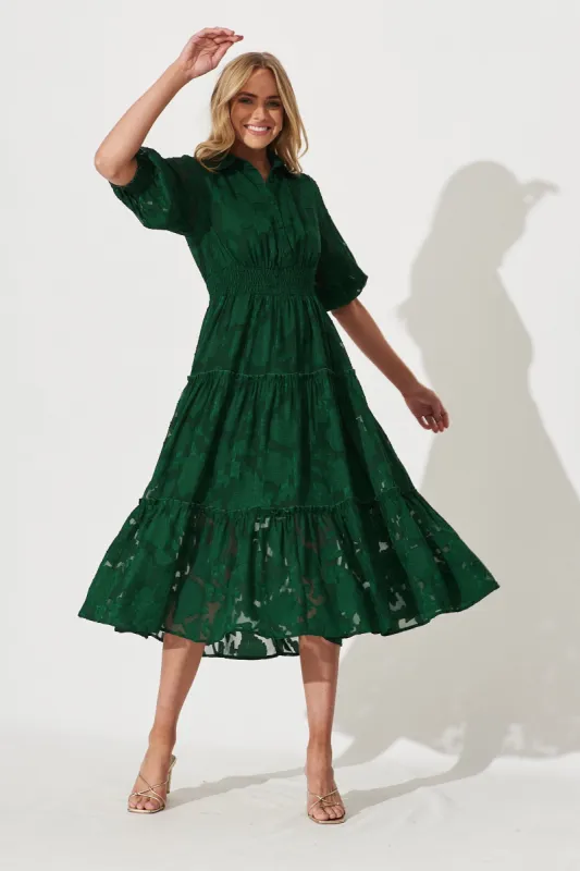 Brittney Midi Dress In Emerald Burnout Chiffon sold by St Frock