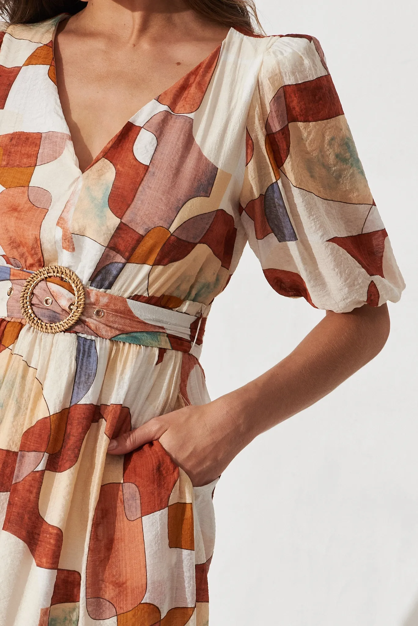 Dilly Midi Dress In Rust With Beige Print sold by St Frock product image thumbnail 5