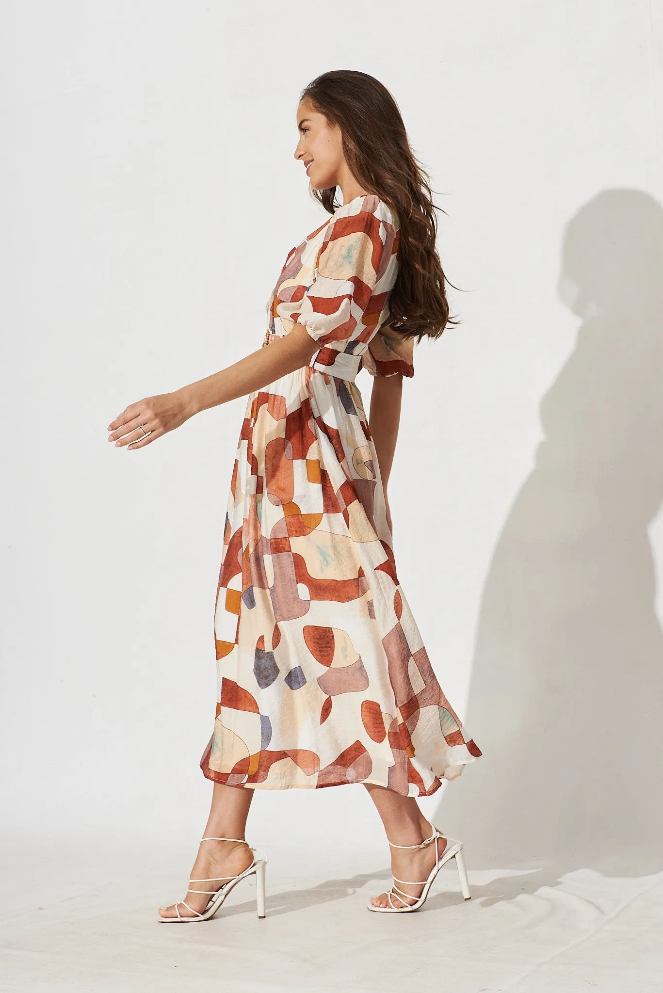 Dilly Midi Dress In Rust With Beige Print sold by St Frock product image thumbnail 3
