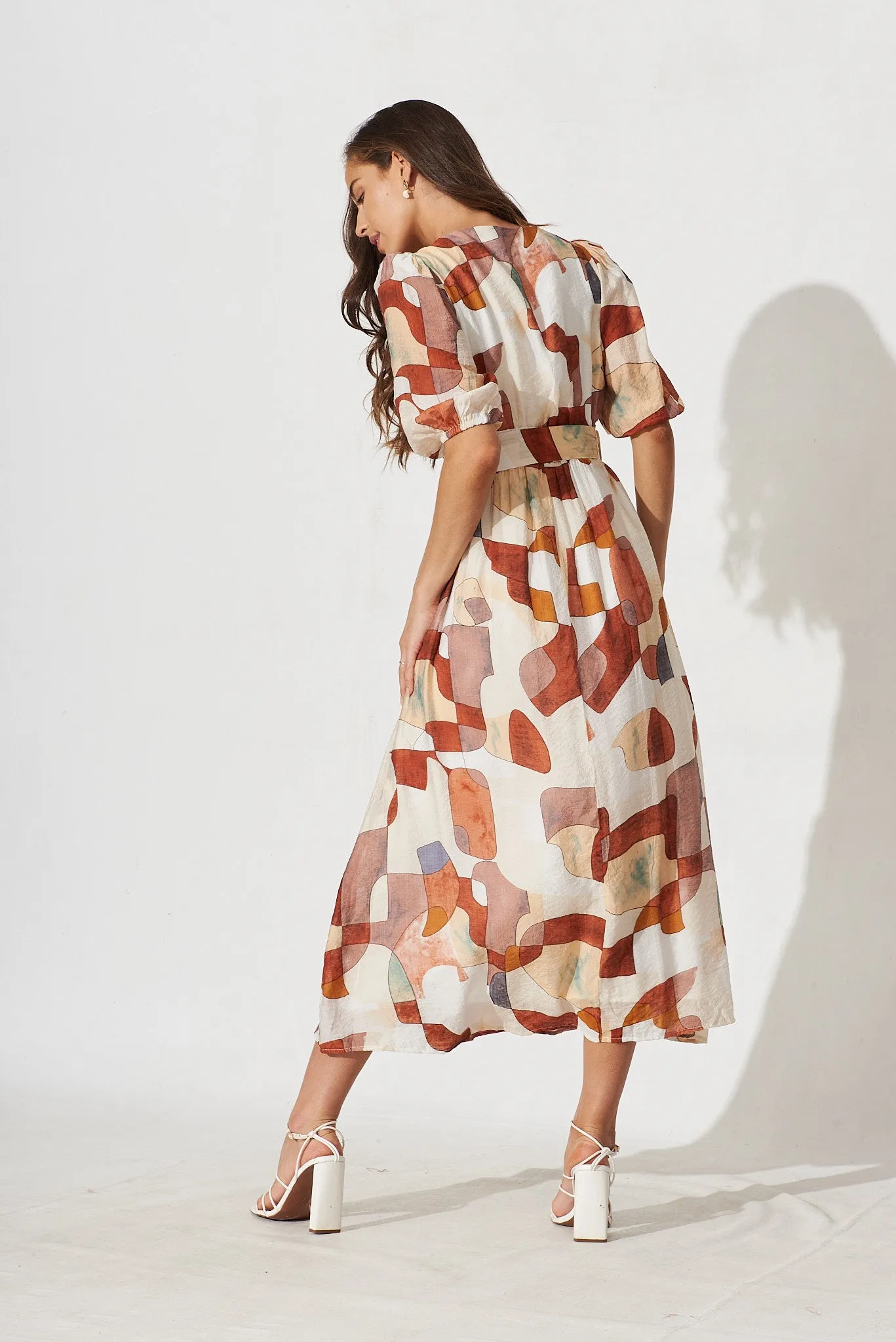 Dilly Midi Dress In Rust With Beige Print sold by St Frock product image thumbnail 4