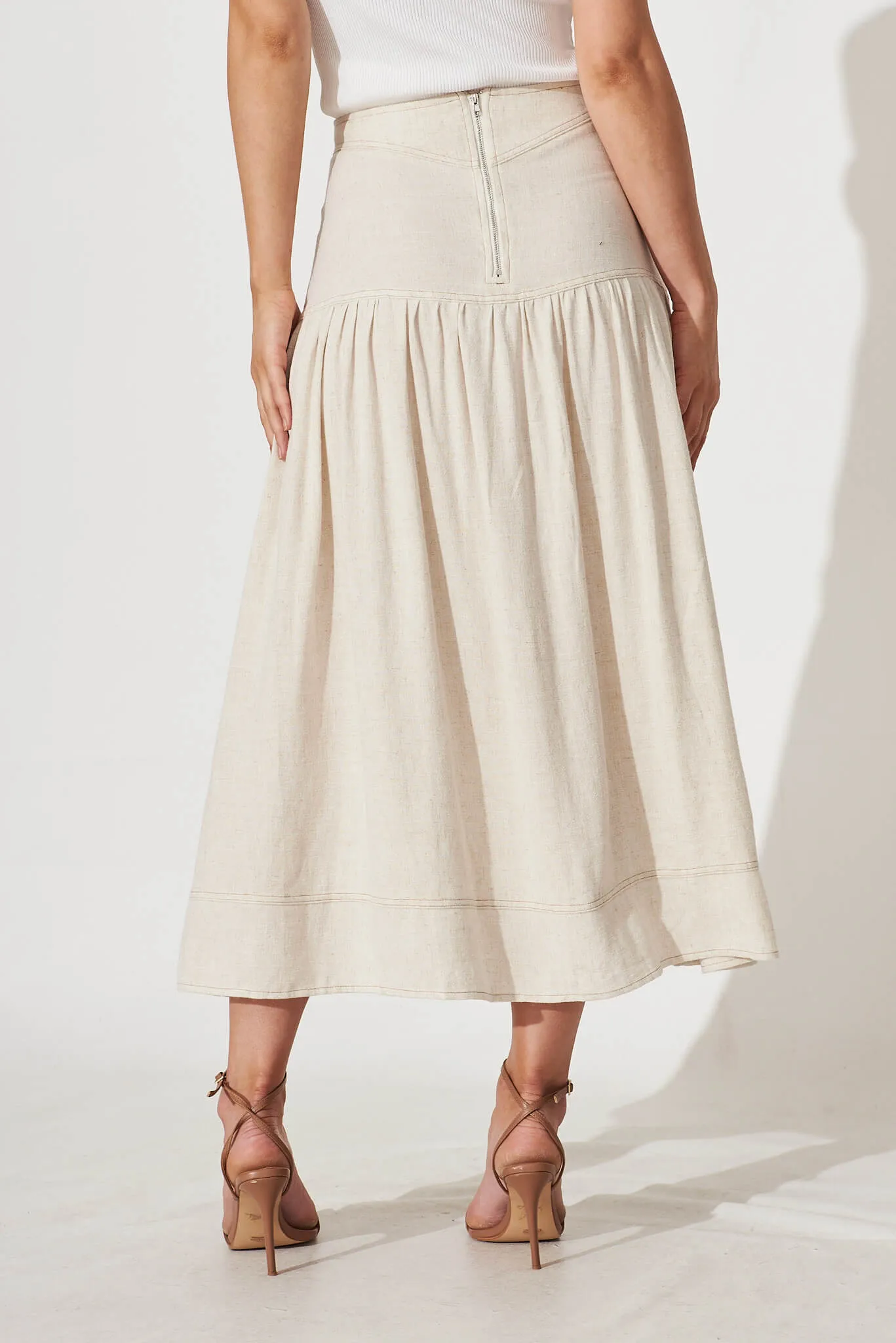 Whisper Midi Skirt In Oatmeal Linen sold by St Frock product image thumbnail 4