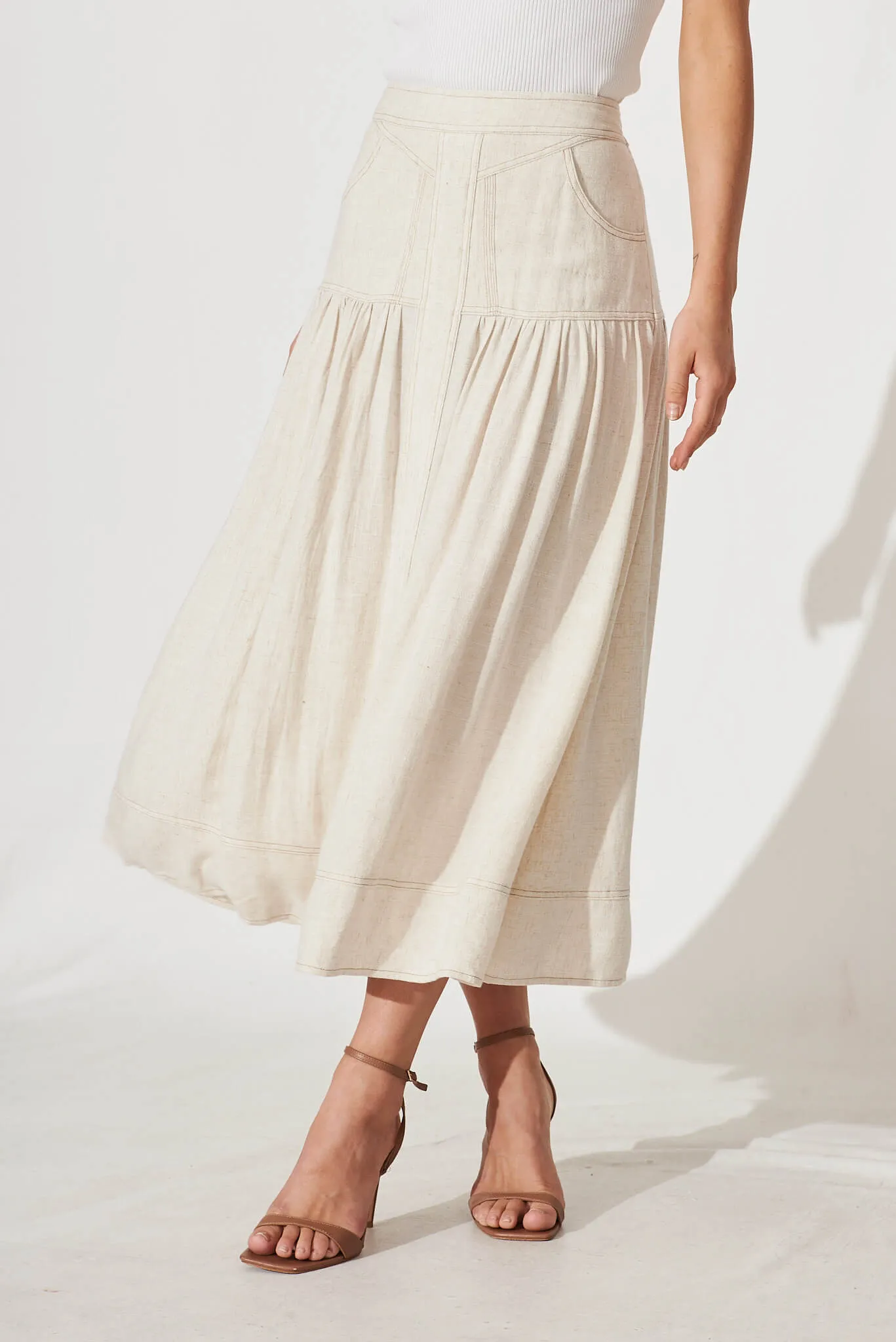 Whisper Midi Skirt In Oatmeal Linen sold by St Frock