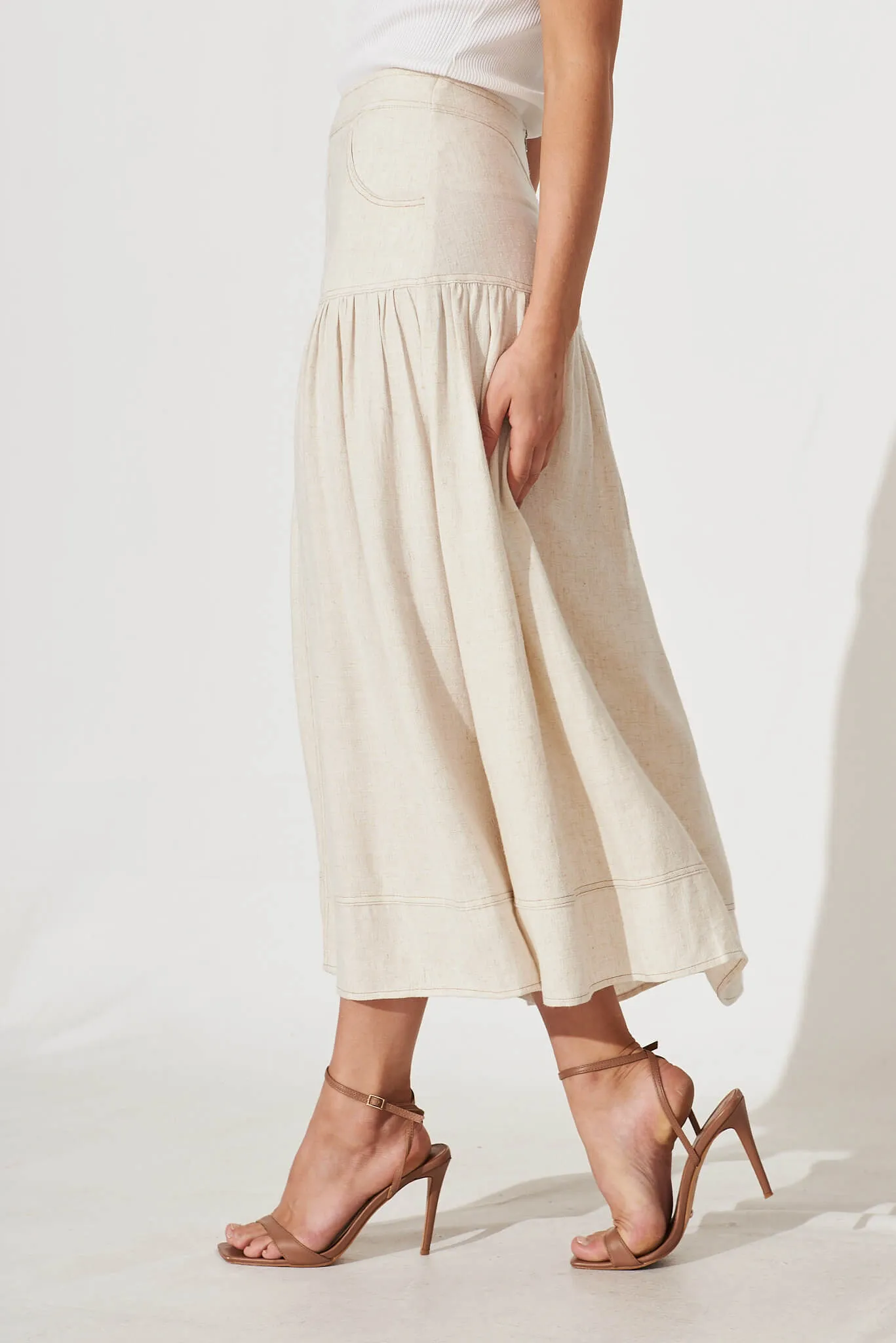 Whisper Midi Skirt In Oatmeal Linen sold by St Frock product image thumbnail 3