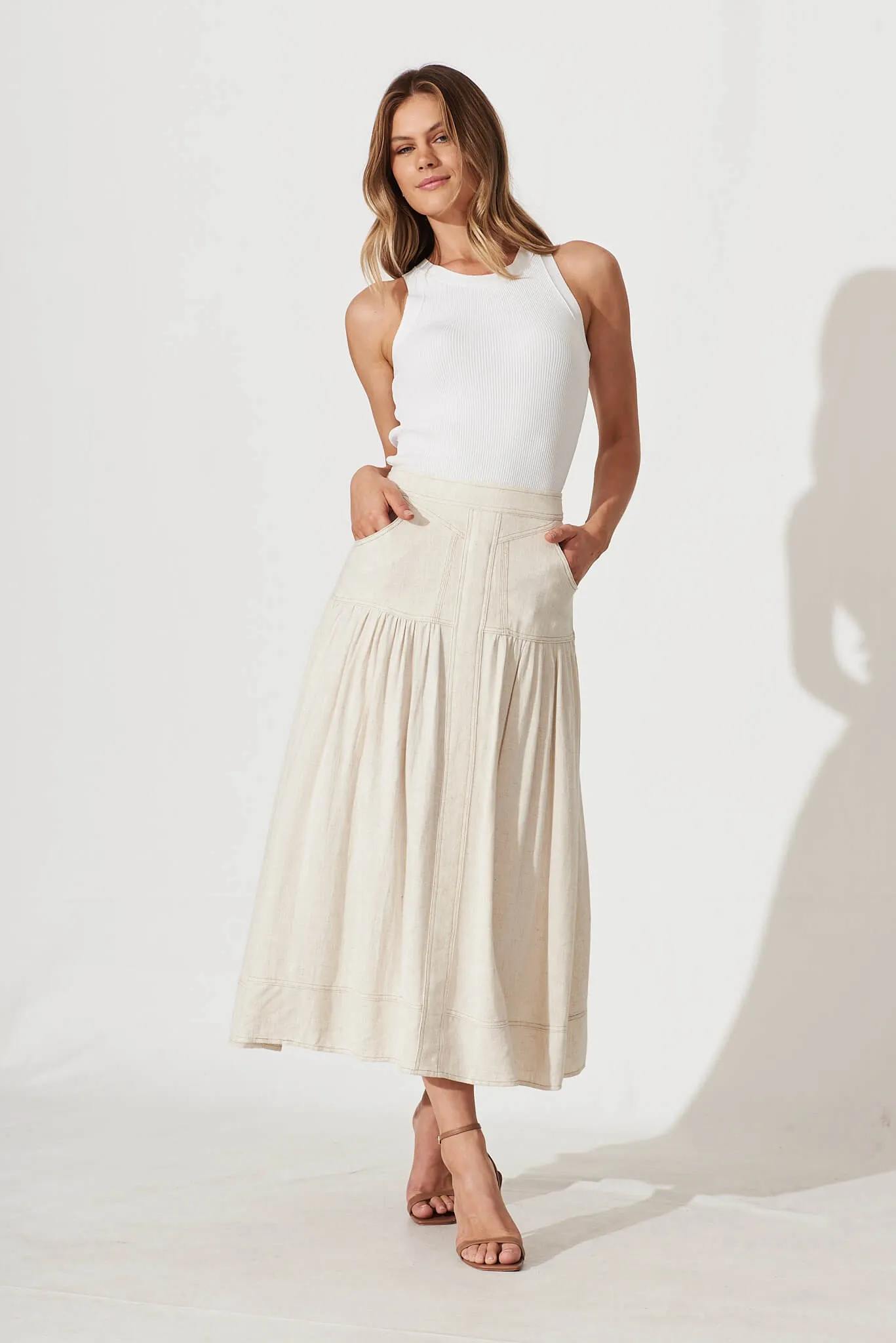 Whisper Midi Skirt In Oatmeal Linen sold by St Frock product image thumbnail 5