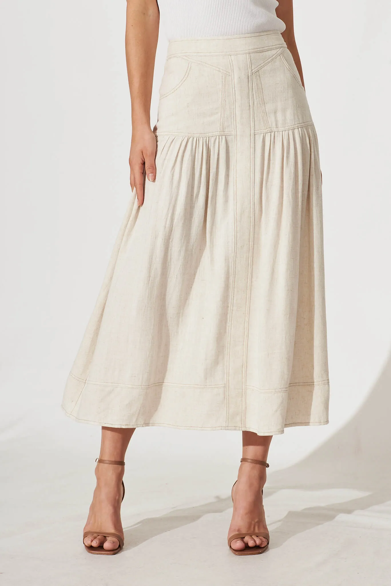 Whisper Midi Skirt In Oatmeal Linen sold by St Frock product image thumbnail 2