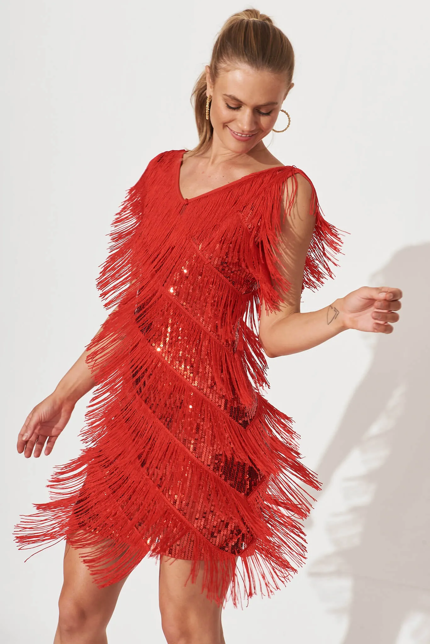 Jovie Dress In Red Fringe Sequin sold by St Frock product image thumbnail 2