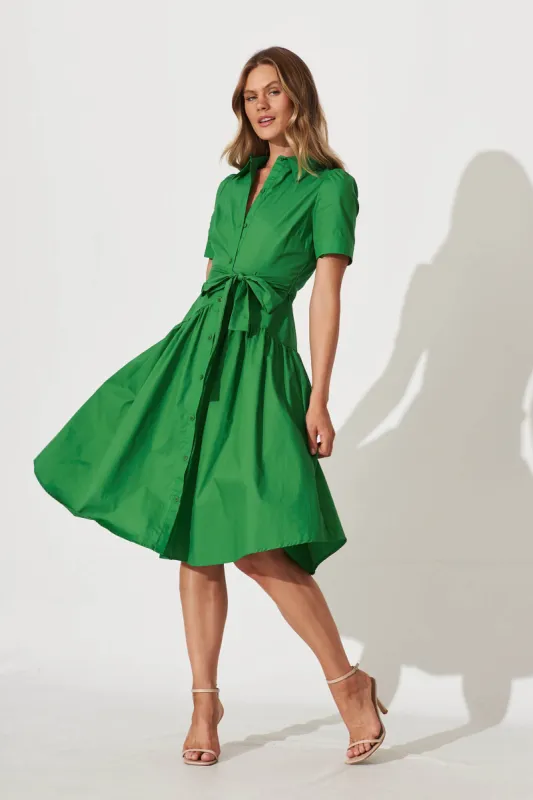 Annmarie Midi Shirt Dress In Green Cotton sold by St Frock