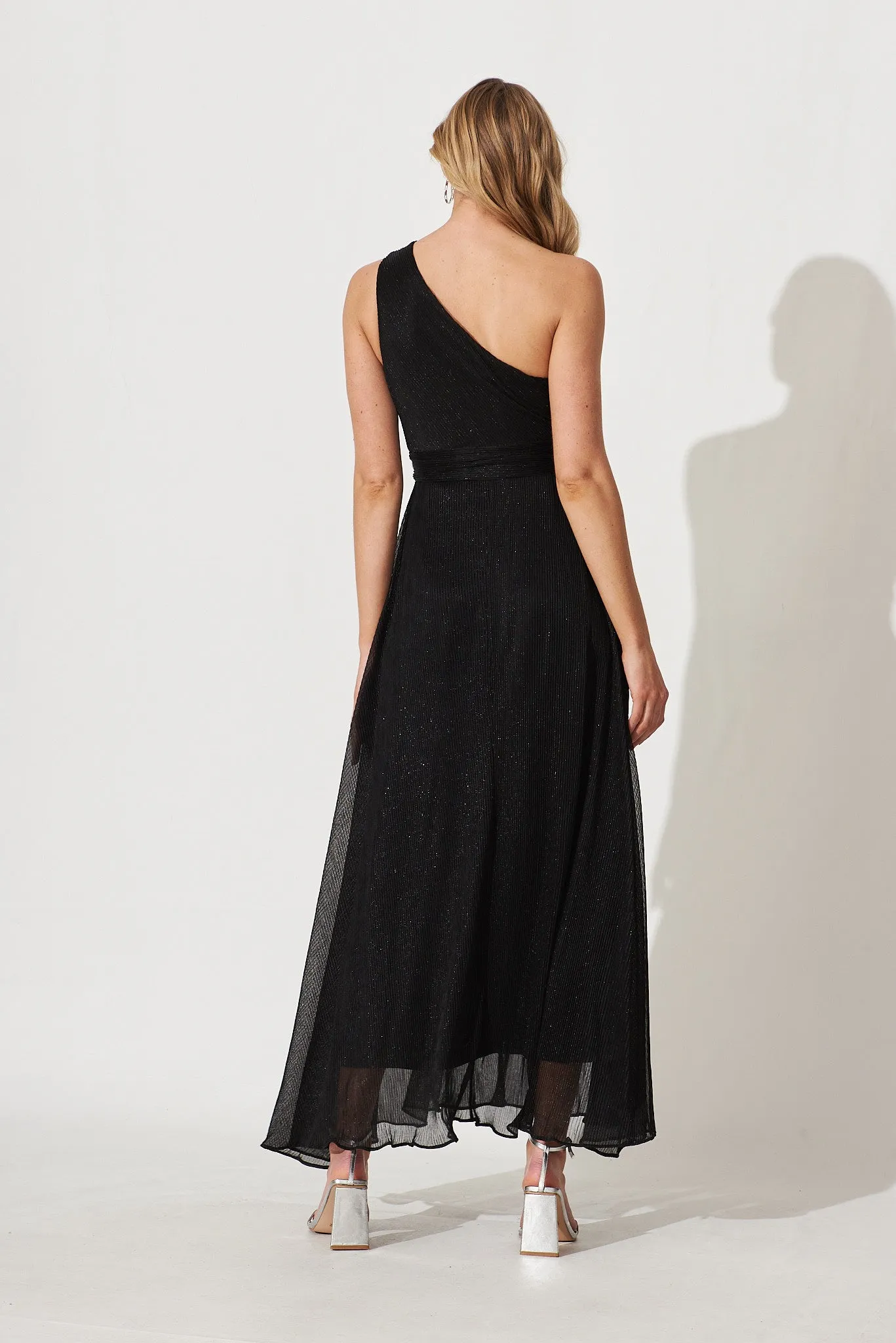 Dazzling One Shoulder Maxi Dress In Black Lurex sold by St Frock product image thumbnail 5