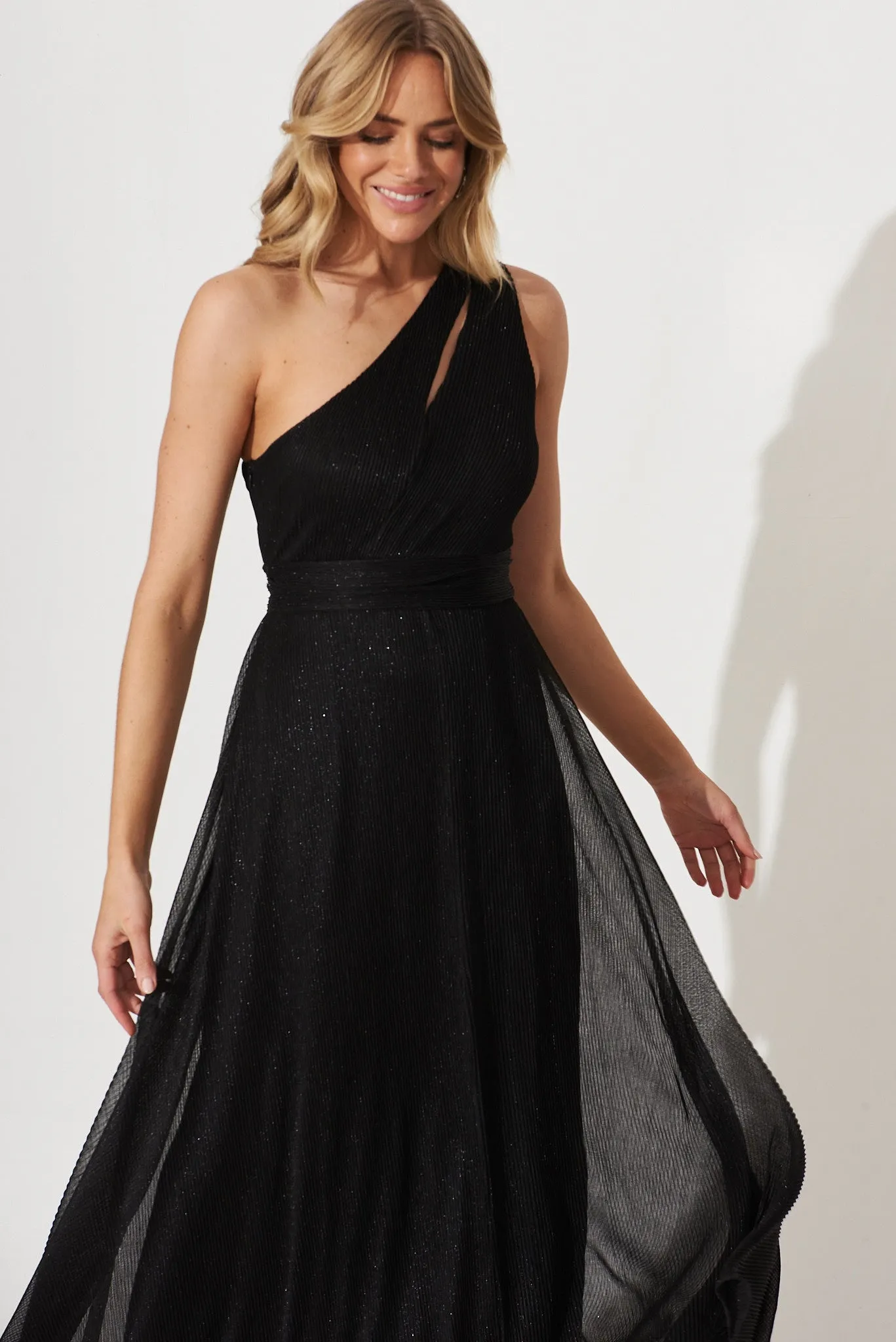 Dazzling One Shoulder Maxi Dress In Black Lurex sold by St Frock product image thumbnail 2