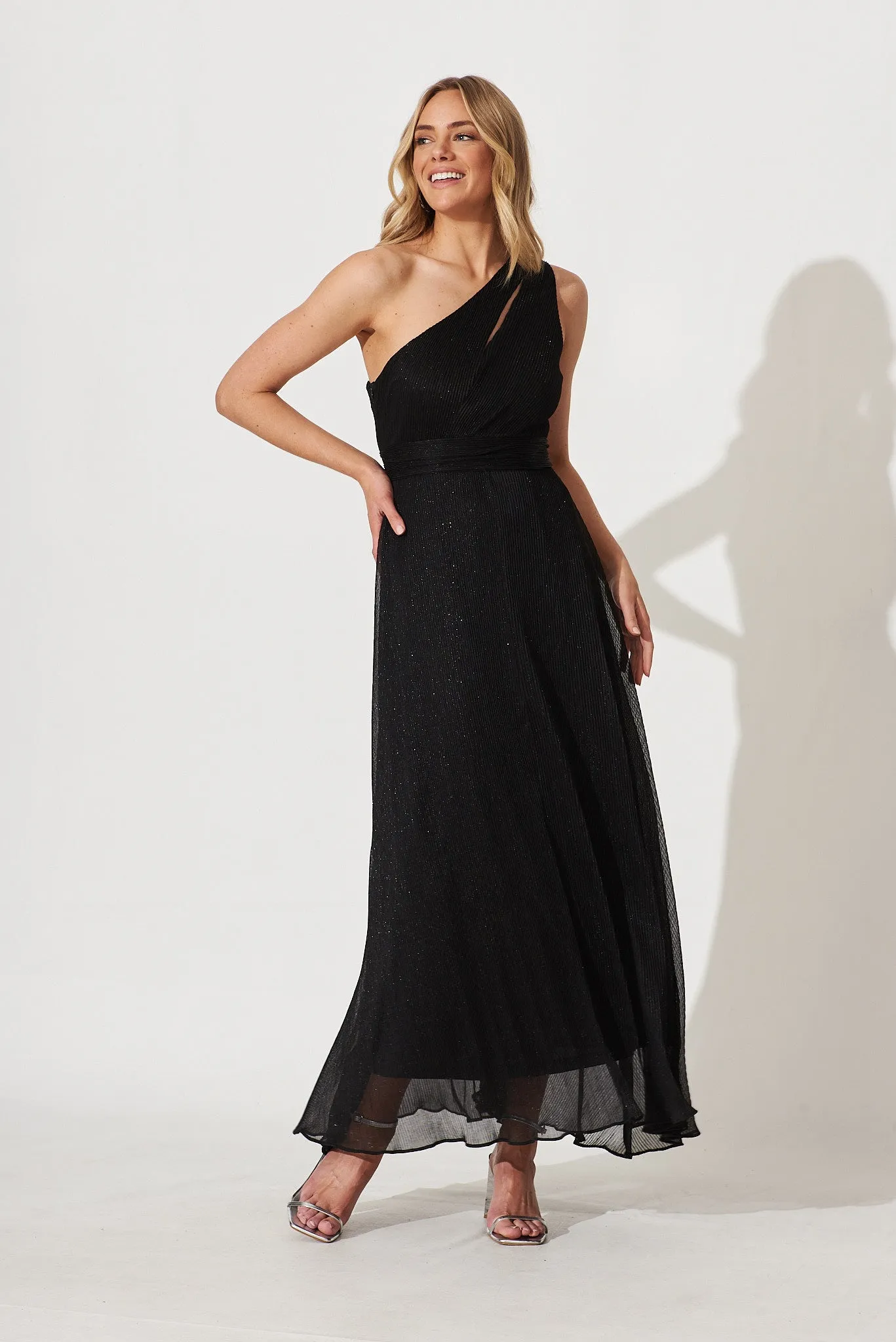 Dazzling One Shoulder Maxi Dress In Black Lurex sold by St Frock product image thumbnail 3