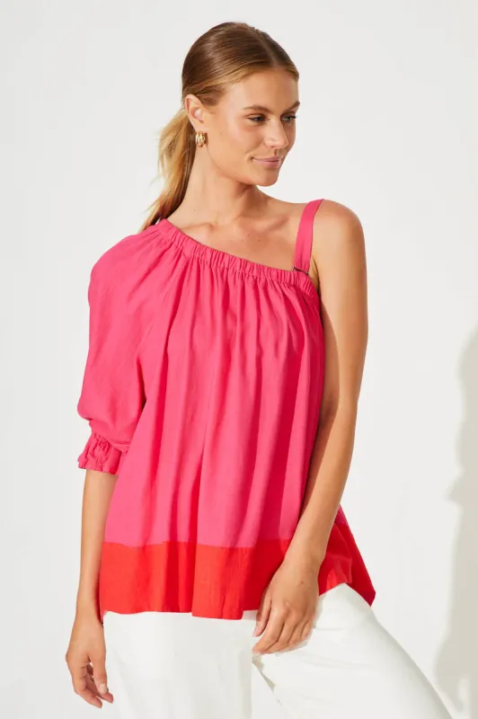 Fiery Top In Pink Linen Blend sold by St Frock