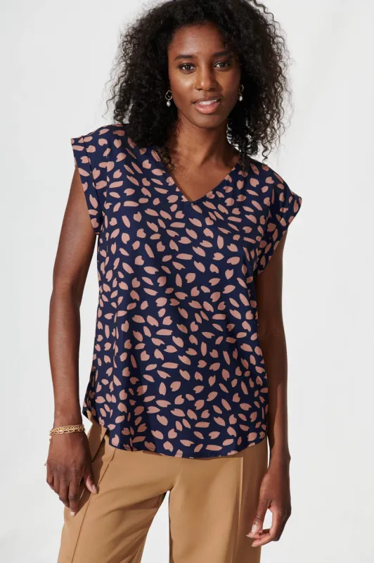 Jina Top In Navy With Rust Leaf sold by St Frock