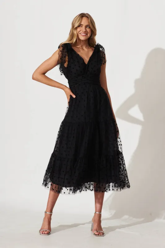 Aubrey Midi Dress In Black Spot Tulle sold by St Frock
