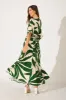 Rondi Maxi Wrap Dress In Khaki With Cream Leaf Print sold by St Frock