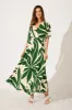 Rondi Maxi Wrap Dress In Khaki With Cream Leaf Print sold by St Frock