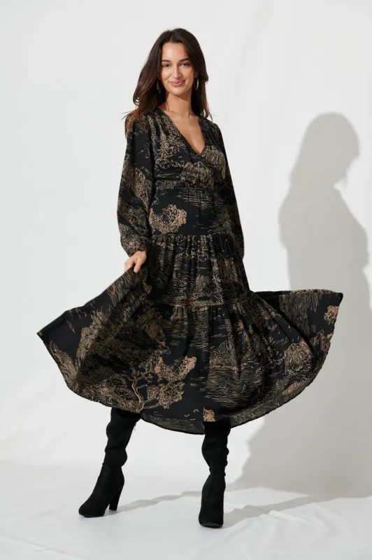 Lopez Midi Dress In Black Sketch Floral sold by St Frock