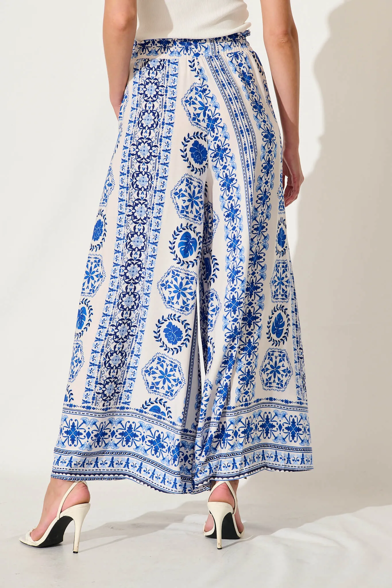 Mariah Pant In White With Blue Tile Border Print sold by St Frock product image thumbnail 3