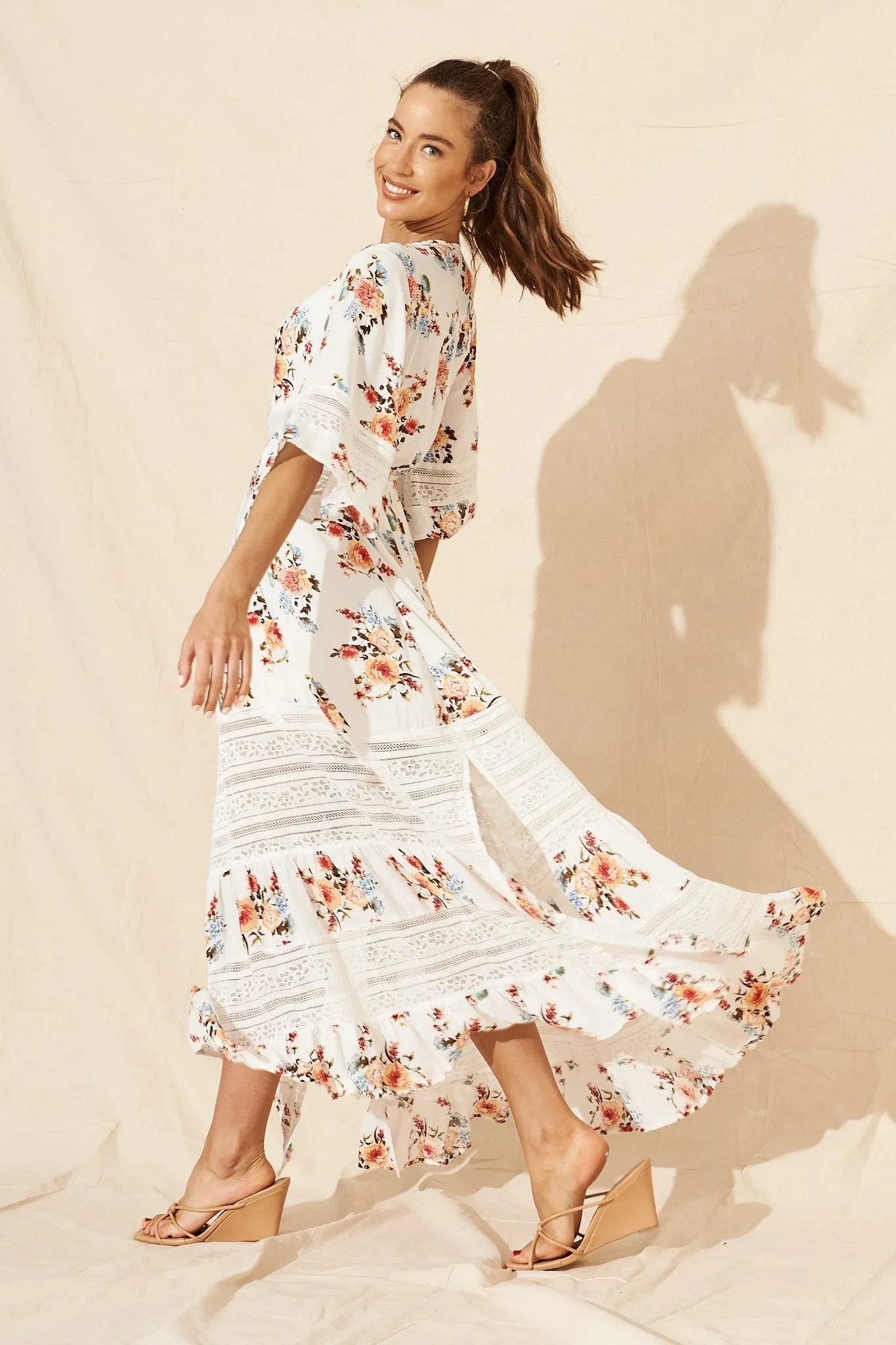 Roxy Maxi Dress In White With Apricot Floral sold by St Frock product image thumbnail 4