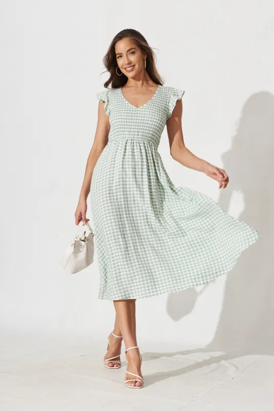 Jeannie Midi Dress In Green With White Gingham sold by St Frock