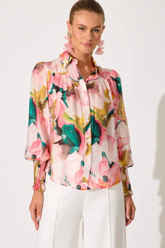 Lucca Shirt In Pink With Multi Print sold by St Frock