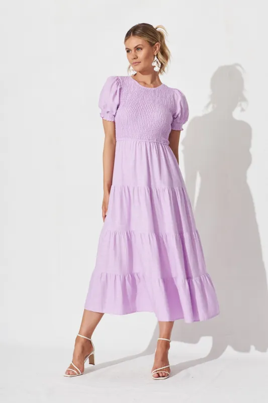 Avril Midi Dress In Lilac Linen Blend sold by St Frock